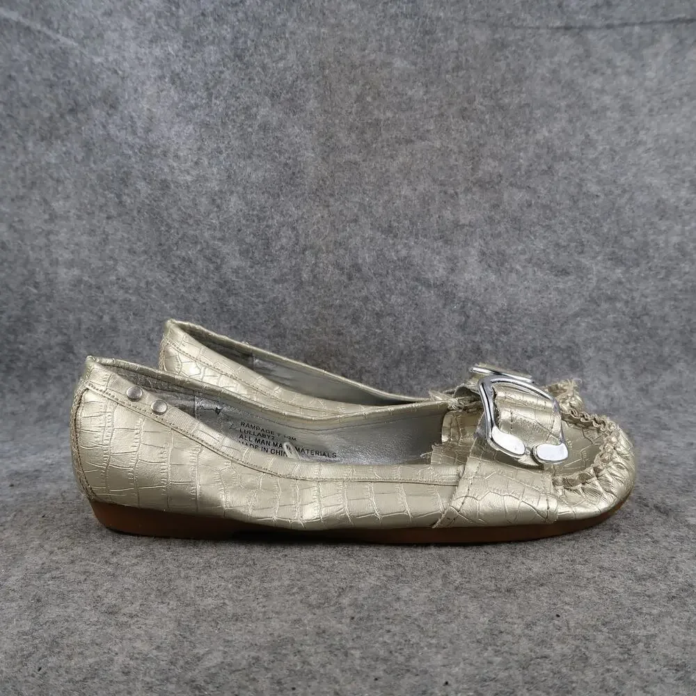 Rampage Shoes Womens 7.5 Loafer Flats Slip On Moc Toe Buckle Faux Croc Metallic